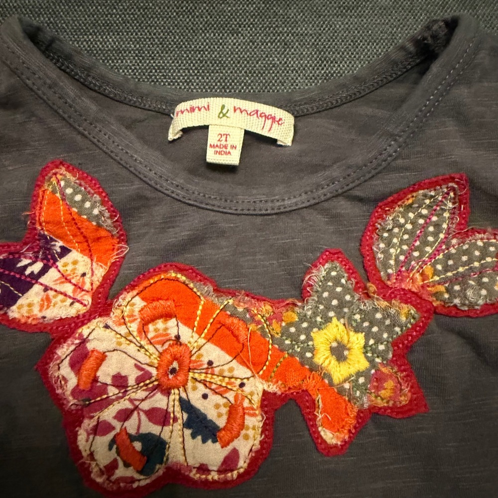 Mimi & Maggie Girls 2T Gray Long Sleeve Floral Patchwork High Low Dress Boho - Picture 2 of 3